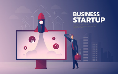 Businessman startup landing page with text