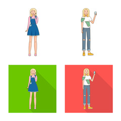 Vector illustration of posture and mood icon. Set of posture and female stock vector illustration.