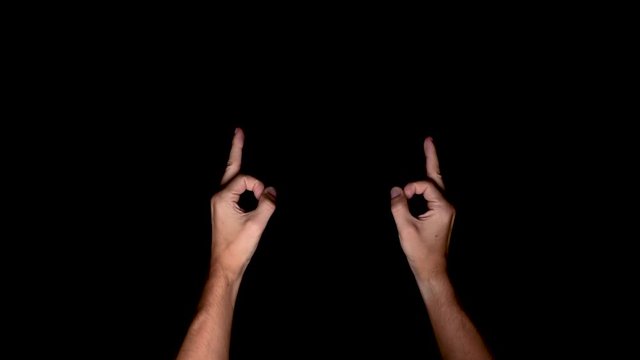 Dual hand perfecto symbol on a black chroma key screen, top down shot