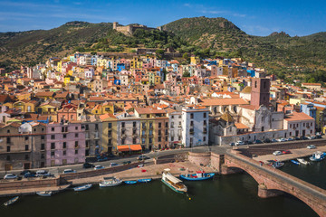 Fototapeta na wymiar Panoramic view of colorful houses at Bosa, Sardinia, Italy