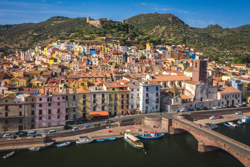 Panoramic view of colorful houses at Bosa, Sardinia, Italy
