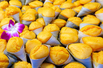 Toddy Palm Cake or Khanom Tan - Popular Thai Dessert made from banana, coconut milk, rice flour and toddy palm. 