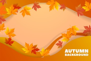 Vector autumn background with leaves. Back to school. Vector illustration. Autumn background with waves and shadow, origami effect. Promotional template for discounts and sales.