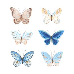 Obraz na płótnie Canvas Set of flying butterflies blue, yellow and brown colors. Vector illustration in vintage style.
