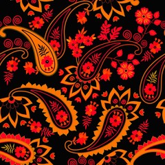 Seamless paisley pattern in ethnic style. Russian, persian, indian motifs. Print for fabric.