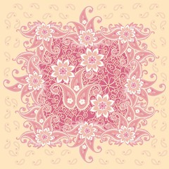 Soft paisley ornament in pink tones. Cushion, napkin, handkerchief.