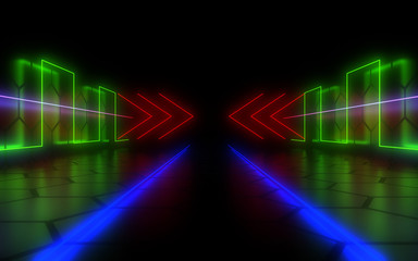 3D abstract background with neon light. 3d illustration