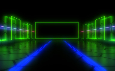 3D abstract background with neon light. 3d illustration