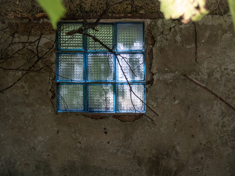 00Soviet style glass brick windows in Zalissya village in Chernobyl Exclusion Zone, Ukraine