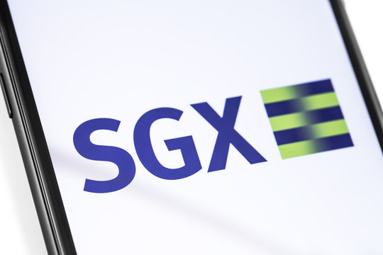 closeup smartphone with SGX logo on the screen. SGX, Singapore Exchange. Moscow, Russia - March 17, 2019