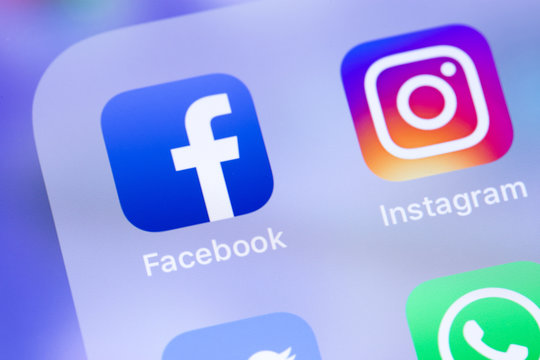 Facebook and Instagram icons app on the screen smartphone. Facebook and Instagram is largest and most popular social-media networking site in the world. Moscow, Russia - March 15, 2019