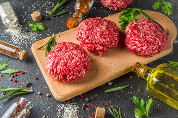 Raw minced meat beef burger cutlets
