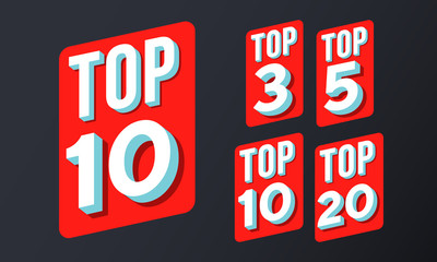 top 10, 3, 5, 20 rating chart vector red icons