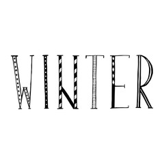 Lettering antiqua Winter. Vector calligraphy illustration isolated on white background. Typography for banners, badges, postcard, t-shirt, prints, posters. EPS10