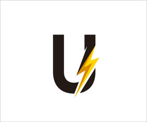 Thunder U Letter icon,  flash U logo icon