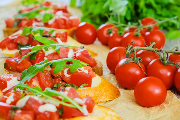 bruschetta with cheese and tomato