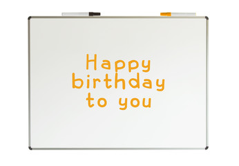 Happy birthday to you written on a whiteboard
