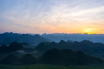 Beautiful landscape with rice paddy field of Fairy bosom or Twin Mountains is the travel destination and famous place in Tam Son town, Quan Ba, Ha Giang, Vietnam