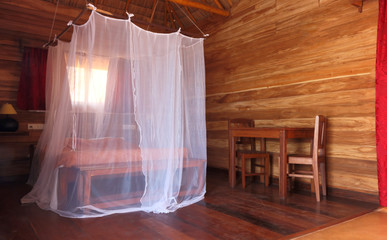 Mosquito net on the bed