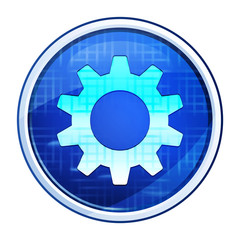 Settings icon futuristic blue round button vector illustration