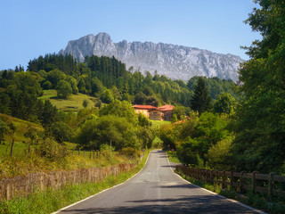 Road to Zaloa village in Orozko with Itxina mountain