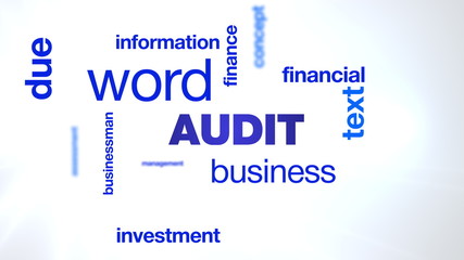 audit business businessman word finance financial investment information management due text animated word cloud background in uhd 3d rendering