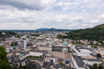 Fototapeta na wymiar Diferents views of Salzburg skyline with Festung Hohensalzburg and Salzach river in summer, Salzburg, Salzburger Land, Austria