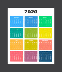 2020 Calendar - illustration. Template Mock up