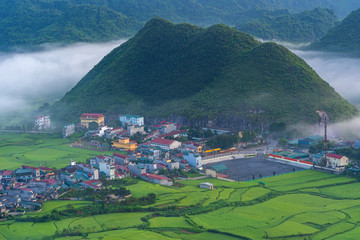 Beautiful landscape with rice paddy field of Fairy bosom or Twin Mountains is the travel...