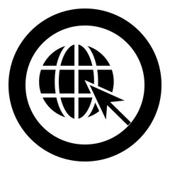 Earth ball and arrow Global web internet concept Sphere and arrow Website symbol icon in circle round black color vector illustration flat style image