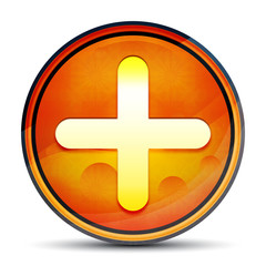 Obraz premium Plus icon shiny bright orange round button illustration