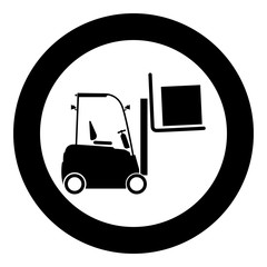 Forklifts truck Lifting machine Cargo lift machine Cargo transportation concept icon in circle round black color vector illustration flat style image