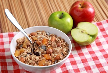 Bowl of cereal and apples