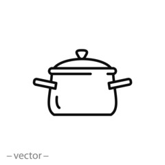 saucepan icon, cooking pot, thin line web symbol on white background - editable stroke vector illustration eps10