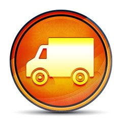 Delivery truck icon shiny bright orange round button illustration