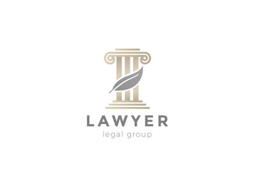 Pillar and Feather Logo for Lawyer Advocate Legal company vector design template.