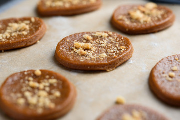 Fragrant gingerbread cookies with nuts. The process of baking gingerbread.