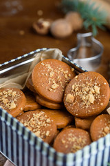 Fragrant gingerbread cookies with nuts. The process of baking gingerbread.