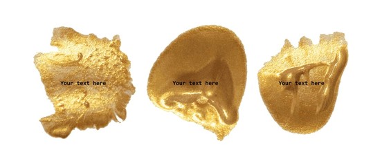 Vector gold paint smear stroke stain set.