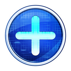 Plus icon futuristic blue round button vector illustration