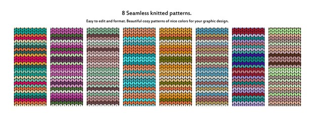 Set of 8 Winter Holiday Seamless Knitted Patterns