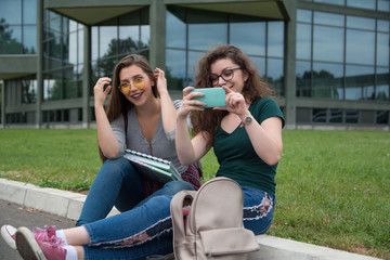 Beautiful college girls at the university campus