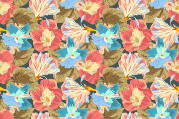 Art floral vector seamless pattern with moning glory.