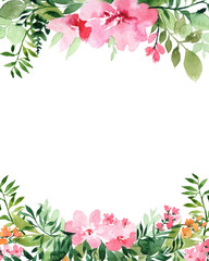 Watercolor frame with flowers, isolated on white background. Perfectly for Mother's Day, wedding, birthday, Easter, Valentine's Day, Christmas card.