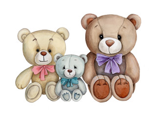 Cute cartoon watercolor teddy bears.
