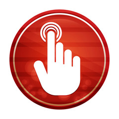 Hand cursor click icon realistic diagonal motion red round button illustration