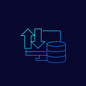 database and computer, data transfer icon, linear