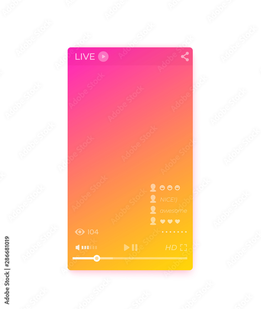 Poster live streaming video player interface, mobile app ui