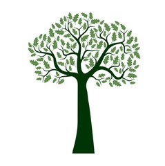 Obraz premium Green Isolated Oak Tree on white background. Vector Illustration and concept pictogram.