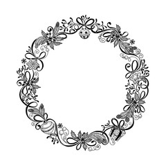Drawing Christmas frame, hand drawn vector wreath on white background in vintage style.